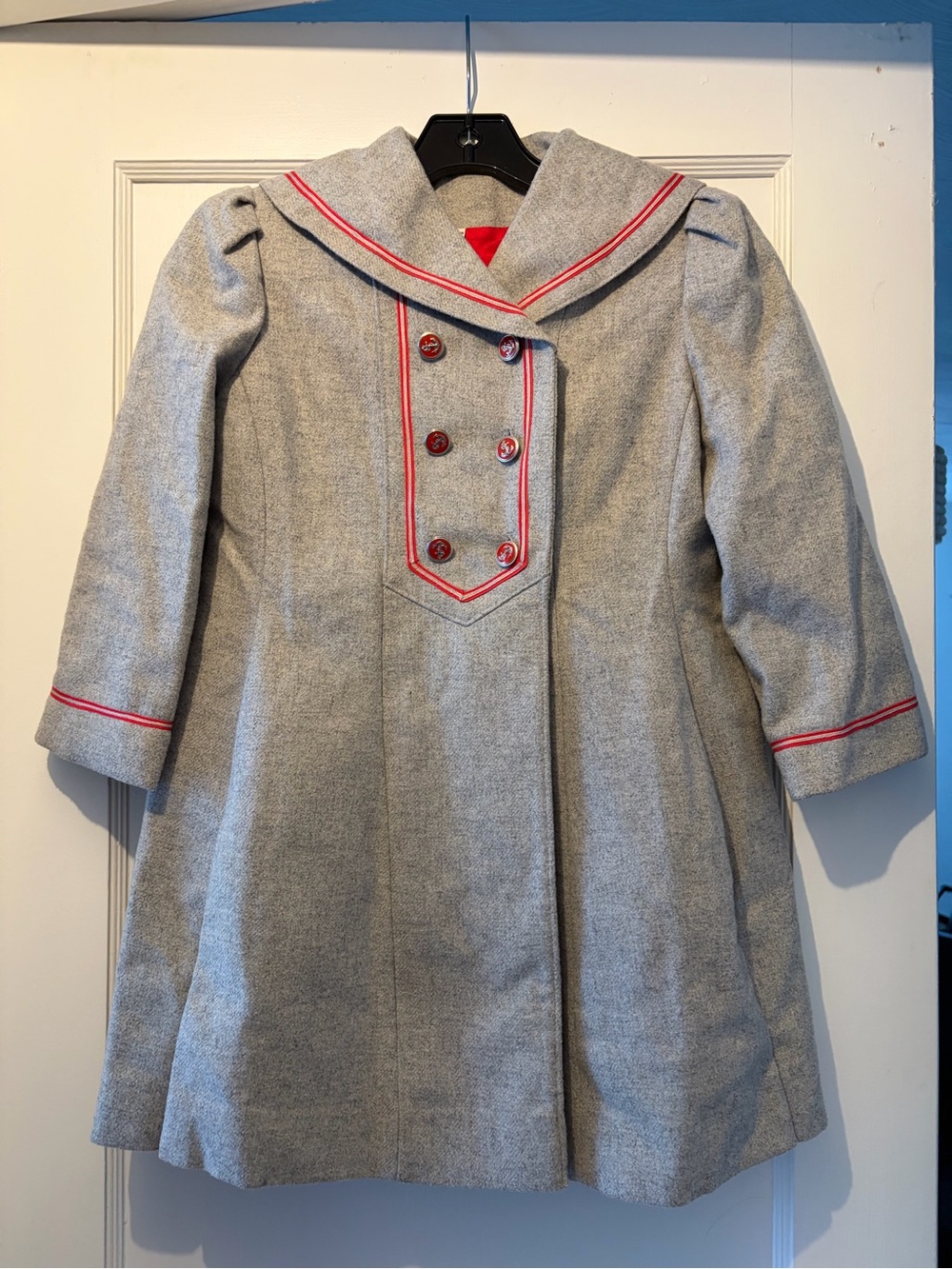 Vintage 80’s Rothschild Gray Sailor Pea Coat with Pink Trim